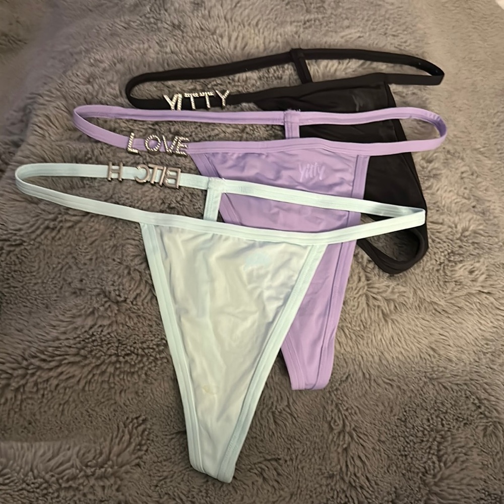 YITTY Thong Trio in Black, Purple, and Mint